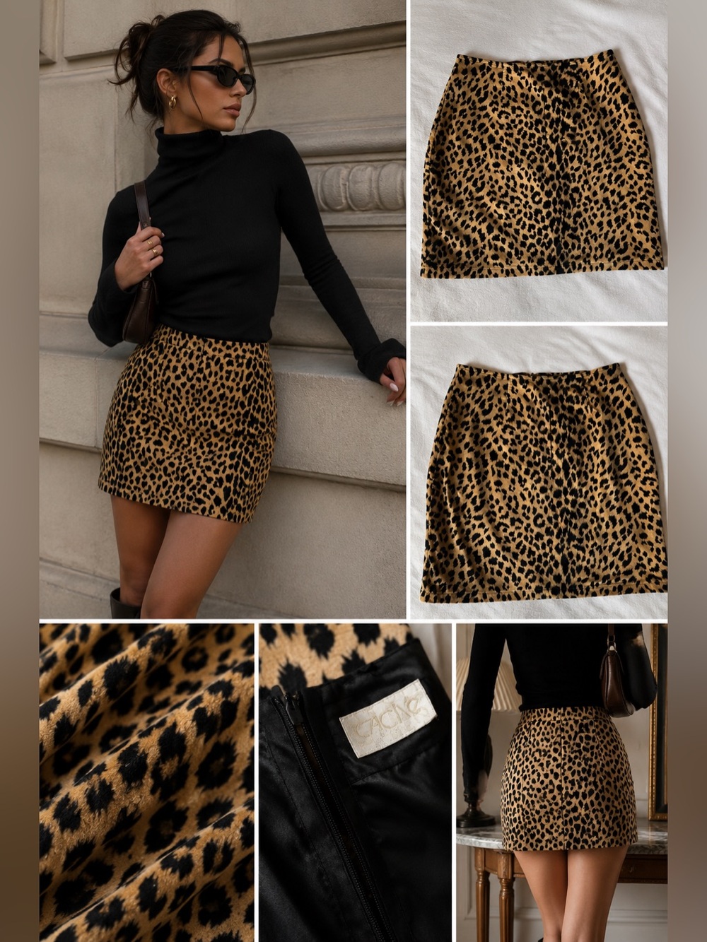 Vintage Cache Leopard Velveteen Mini Skirt Y2K Animal Print Glam Mobwife Indie